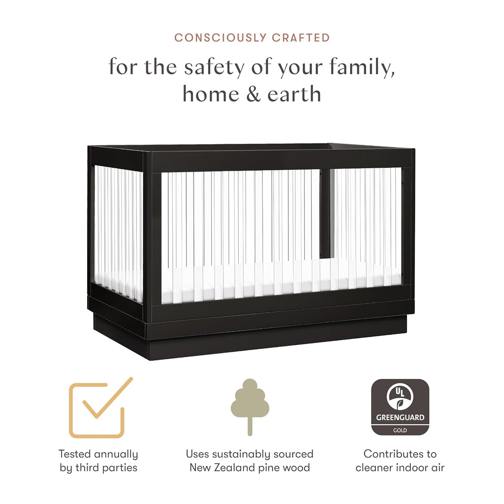 Babyletto Harlow Acrylic 3-in-1 Convertible Crib with Toddler Bed Conversion Kit in Black with Acrylic Slats, Greenguard Gold Certified