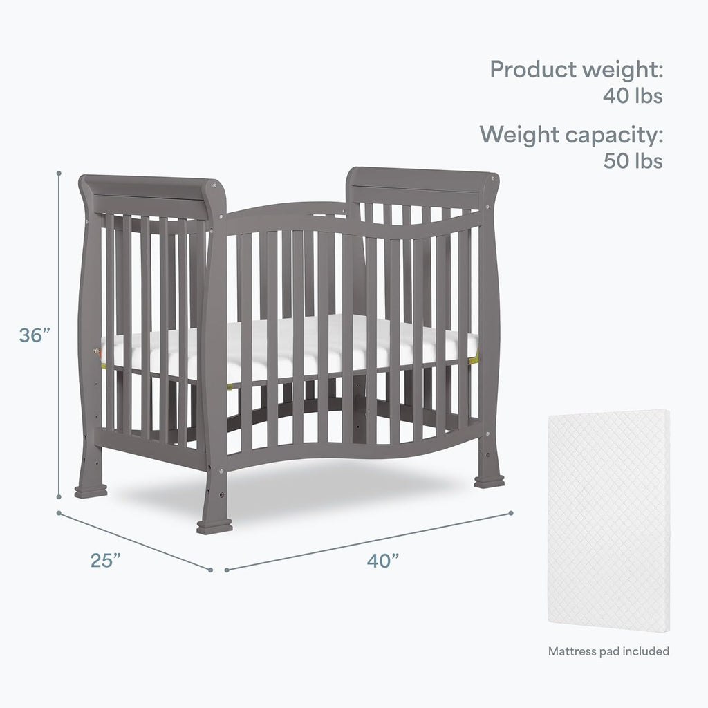 Dream On Me Violet 4-in-1 Convertible Mini Crib in Steel Grey, Greenguard Gold Certified, JPMA Certified, 3 Position Mattress Height Settings, Non-Toxic Finish