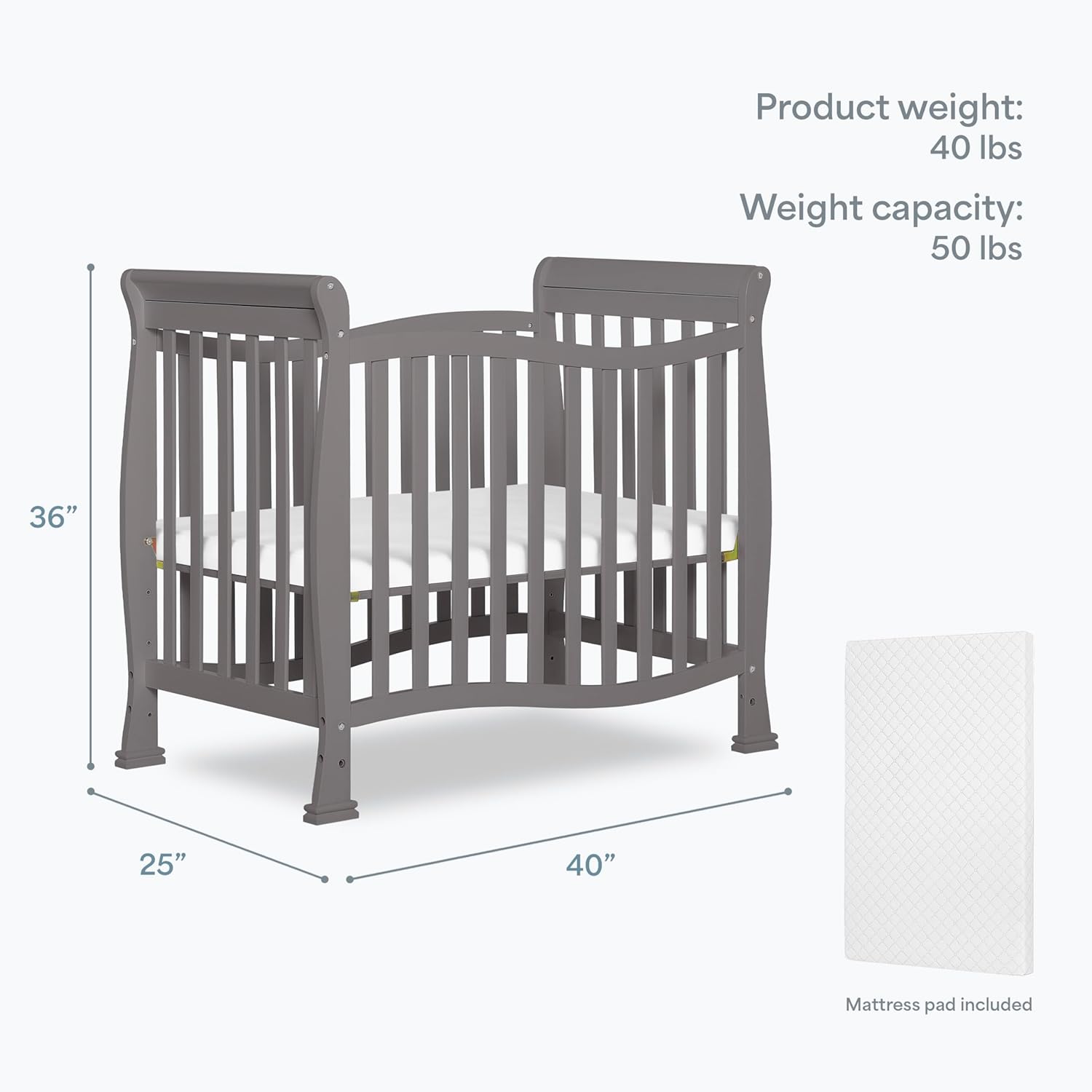 Dream On Me Violet 4-in-1 Convertible Mini Crib in Steel Grey, Greenguard Gold Certified, JPMA Certified, 3 Position Mattress Height Settings, Non-Toxic Finish