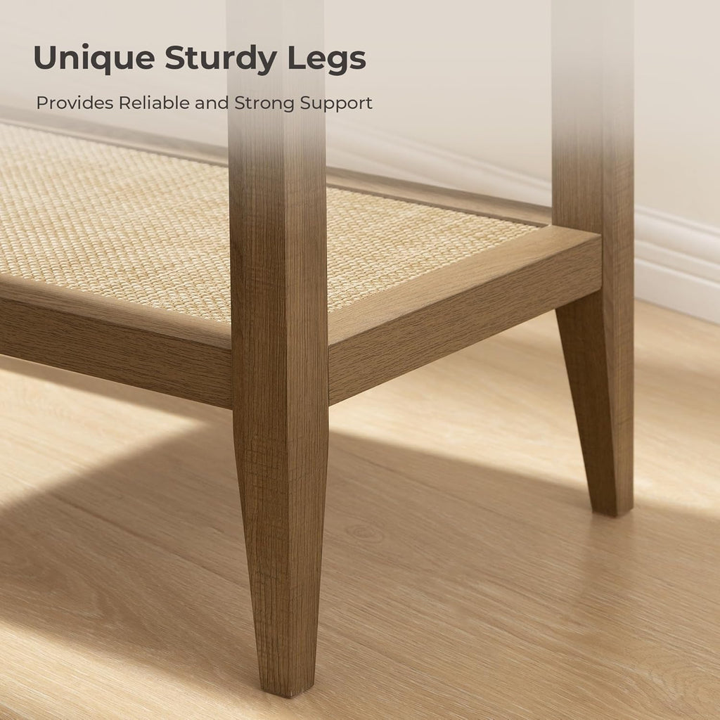 SICOTAS Rattan Nightstands Set of 2 Bedside Table - Boho Narrow End Table Living Room Set of 2 Side Table with Rattan Storage Shelves for Small Space
