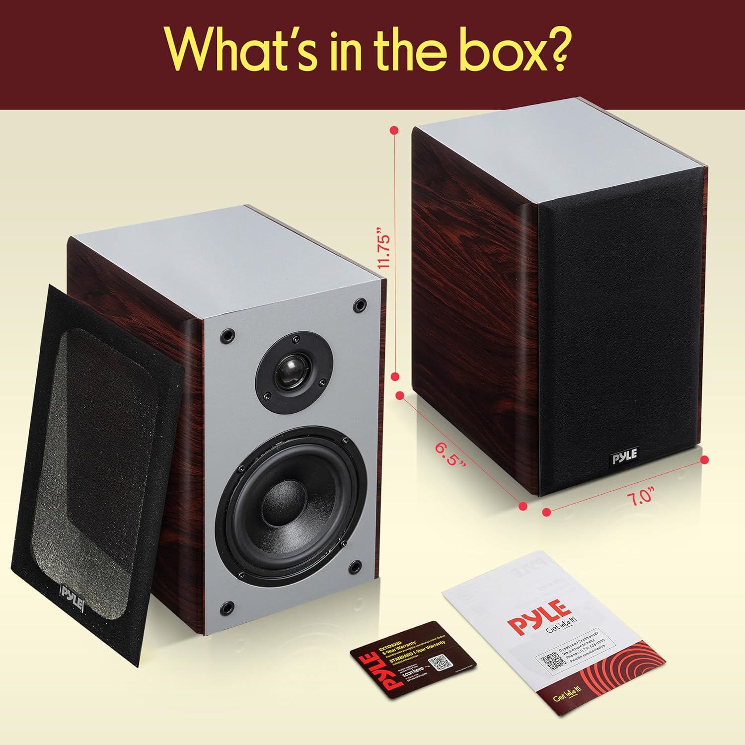 Pyle 6.5" Home Audio Speakers, 2-Way Passive Bookshelf, 240W Max Power, 1" Silk Dome Tweeter, Composite Woofer, Gold Plated 5 Way Binding Post, Rubber Surrounds, Beautiful Wood Grain Finish - Pair