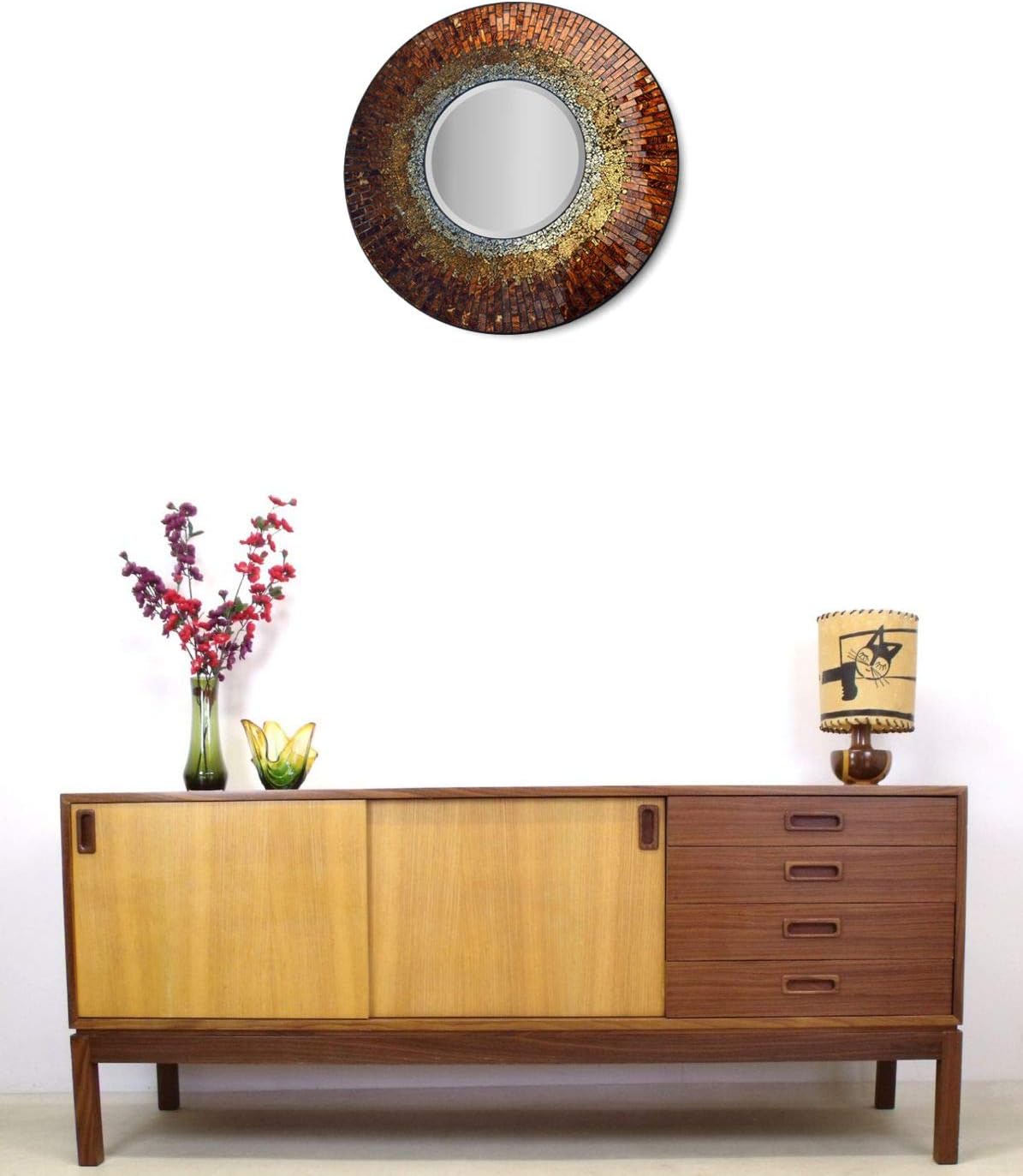 Lulu Decor, Baltic Amber Mosaic Wall Mirror, Decorative Handmade Beveled Round Mirror 23.50" (LP301)