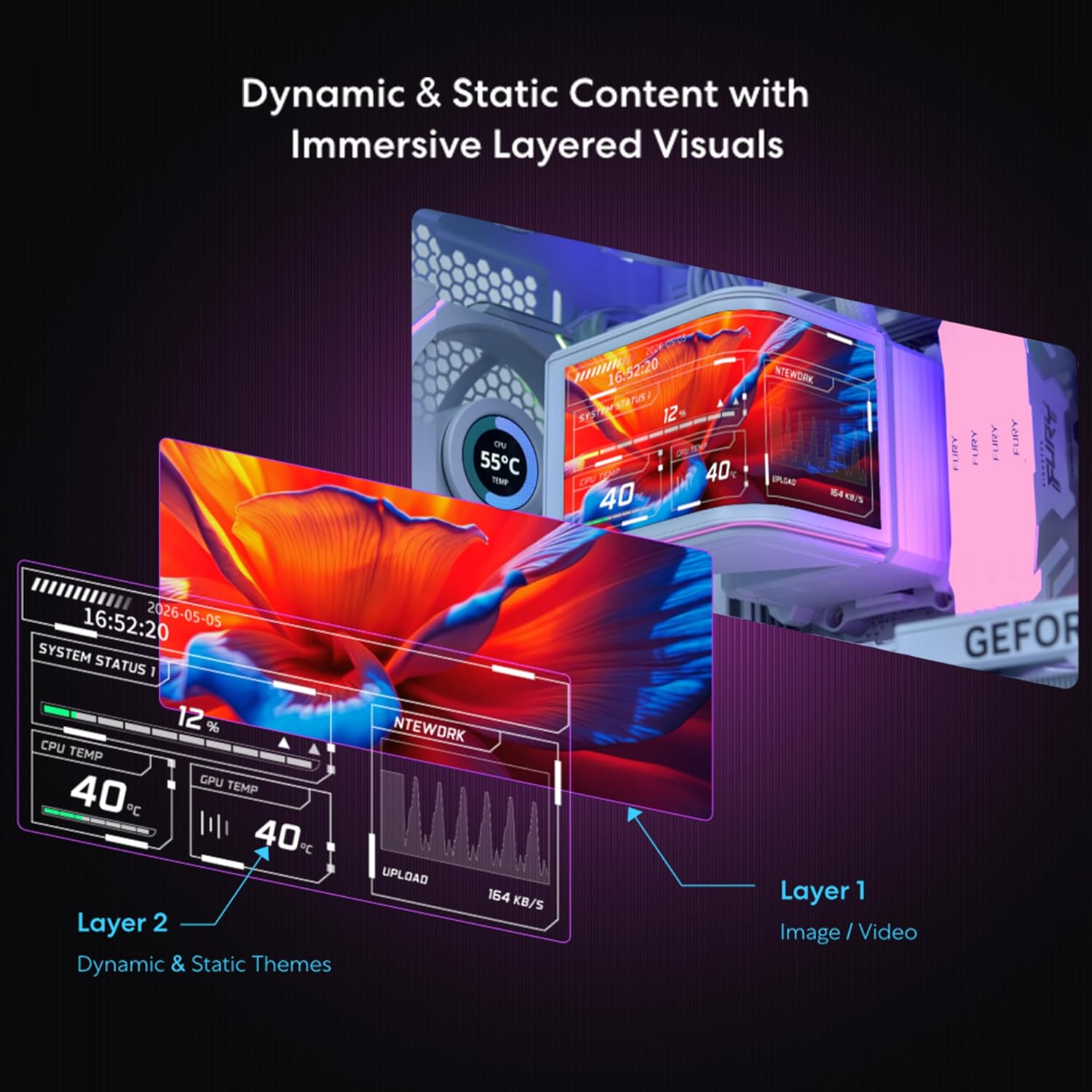 Lian Li Hydroshift II OLED Curved 360 Liquid CPU Cooler - Flexible Slide-Tube Clamp Coolant Pathway - Adjustable 6.67" 2K Screen - 3D Animation Effects - LGA 1851/1700, AMD AM5/4 - Black (HS2OLDC36NB)