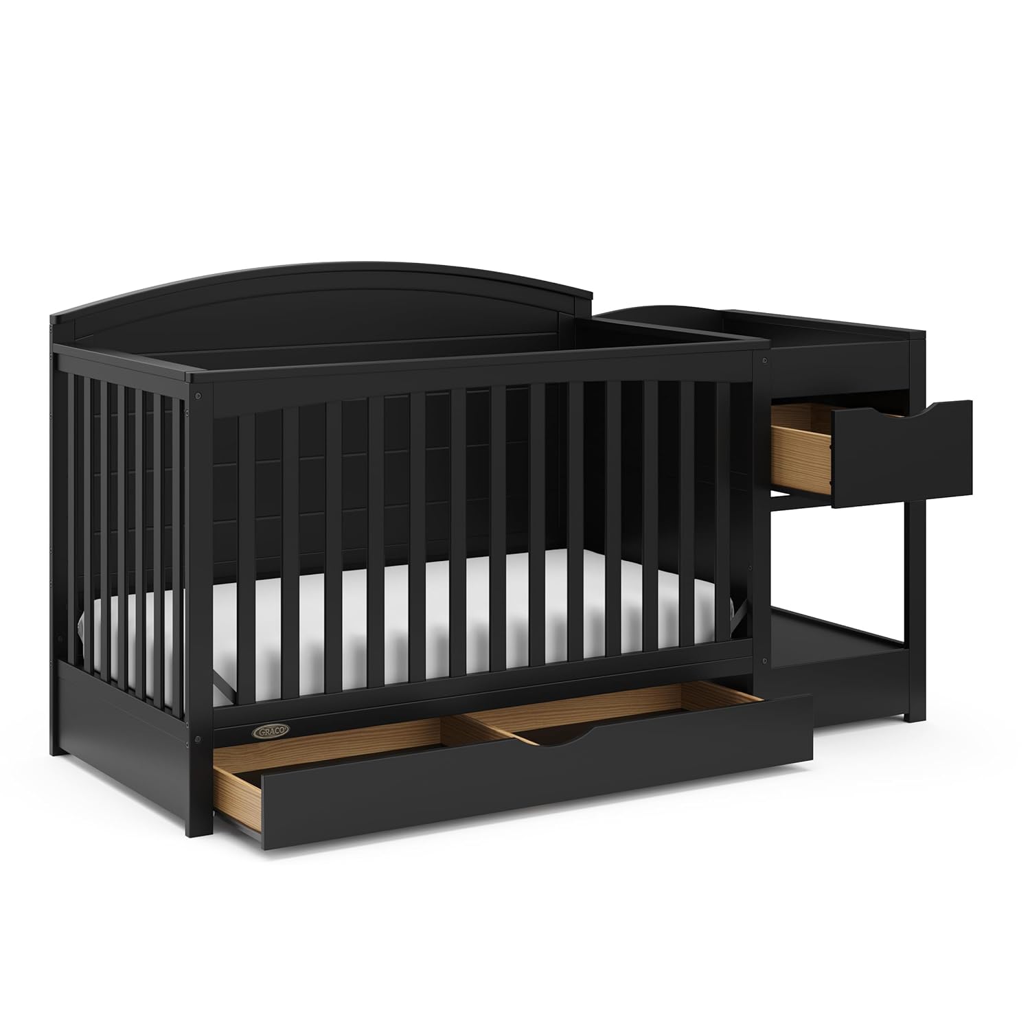 Graco Bellwood 5-in-1 Convertible Crib & Changer with Drawer - GREENGUARD Gold Certified, Full-Size Storage Drawer, Converts to Toddler Bed (Black)
