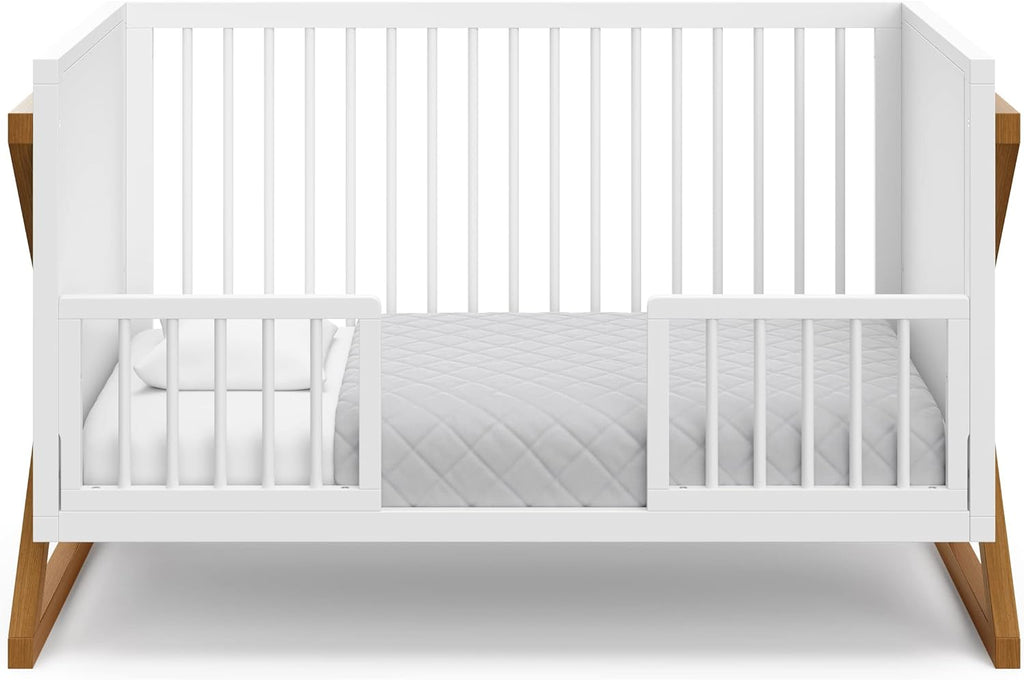 Storkcraft Equinox 3-in-1 Convertible Crib – GREENGUARD Gold Certified, Fits Standard Crib Mattress, Converts to Toddler Bed and Daybed, 4 Adjustable Mattress Heights (White and Vintage Driftwood)