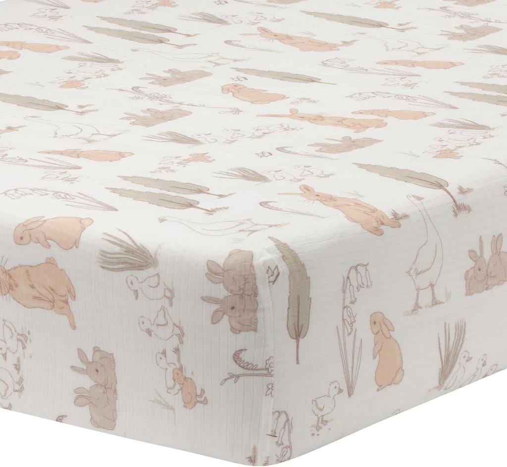 Lambs & Ivy Signature Bunny Hop Organic Cotton Muslin 3-Piece Crib Bedding Set