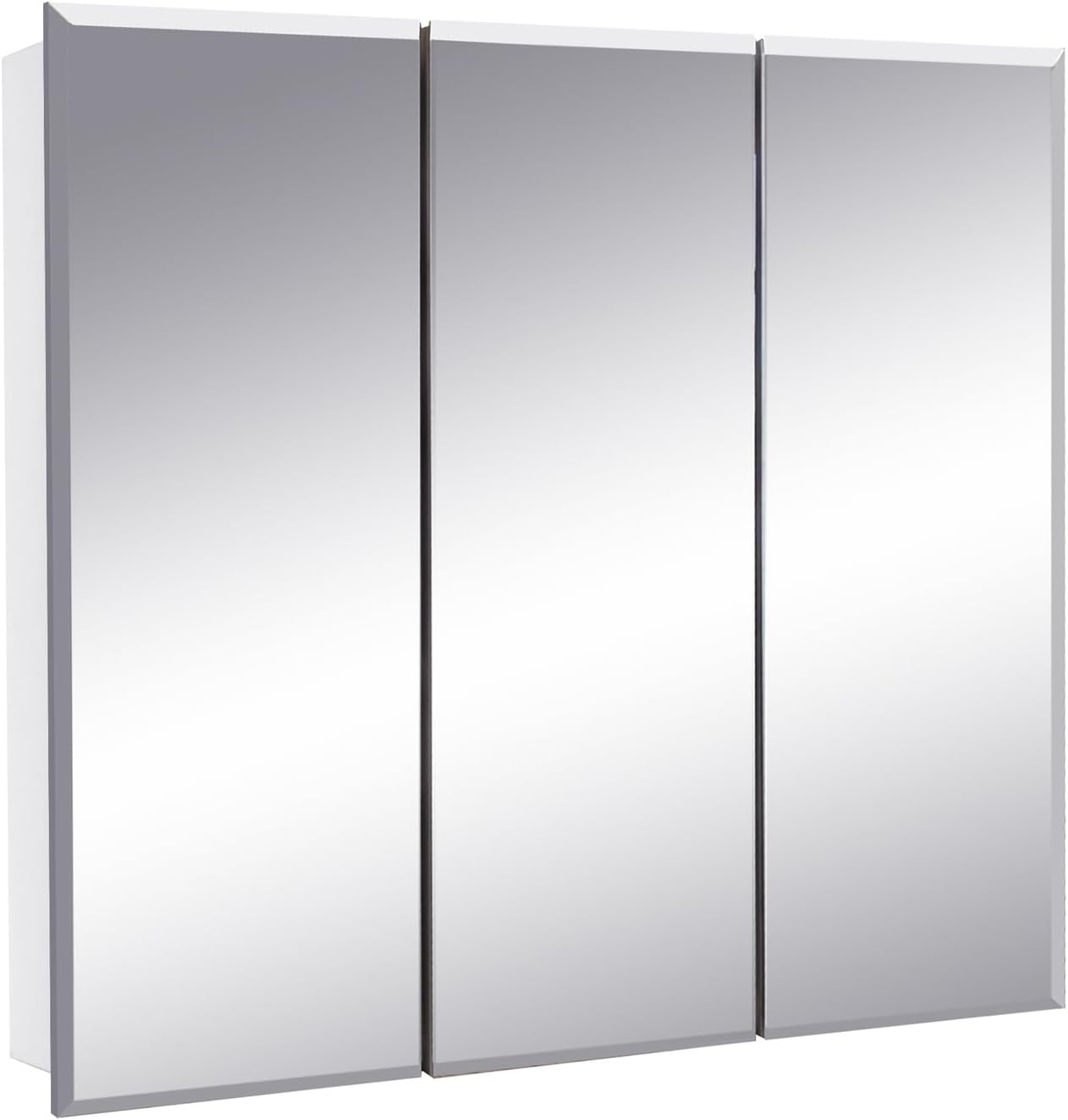 Design House Cyprus Bathroom Medicine Cabinet with Mirror, 25 Inch Recessed or Surface Mount Cabinet, 3 Frameless Mirrored Doors, 2 Shelves, White, Pre-Assembled, 597484
