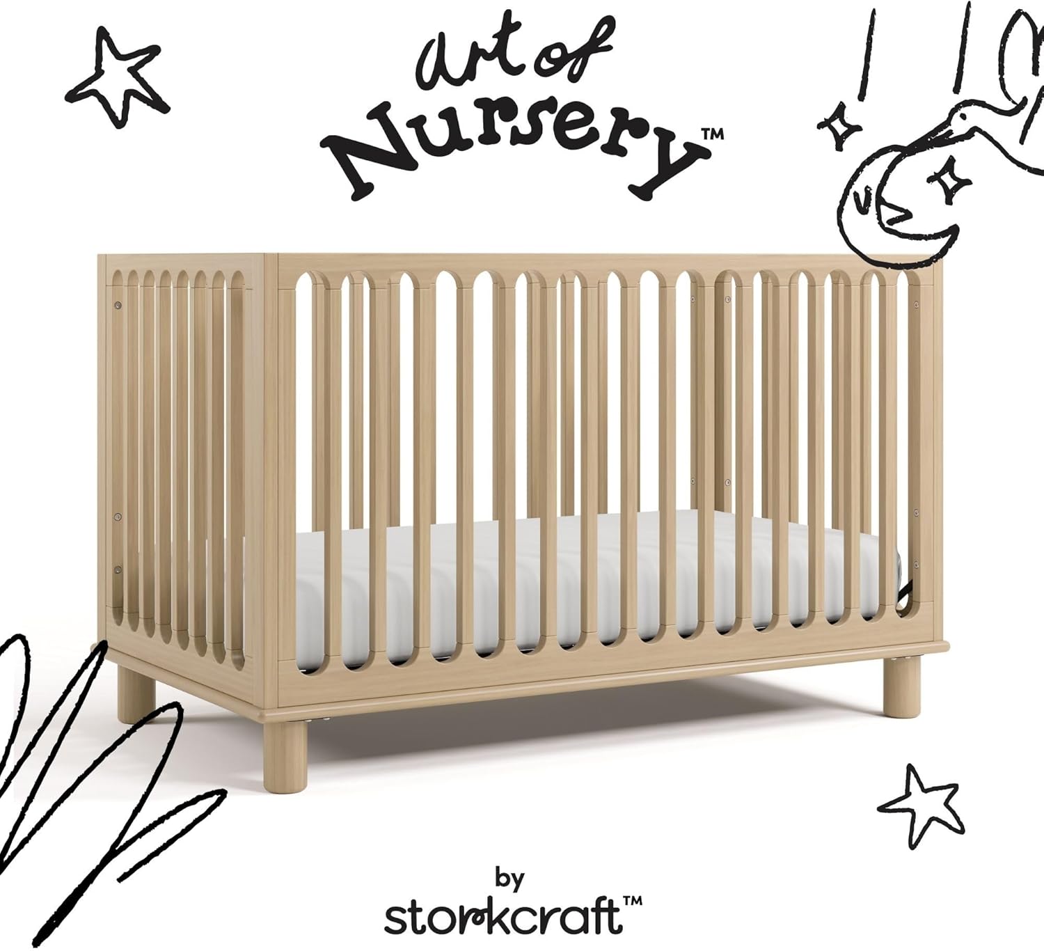 Storkcraft Sicily 3-in-1 Convertible Crib with Toddler Rail Included – GREENGUARD Gold Certified, 100% Solid Wood, Converts to Toddler Bed, Fits Standard Baby Crib Mattress (Driftwood)