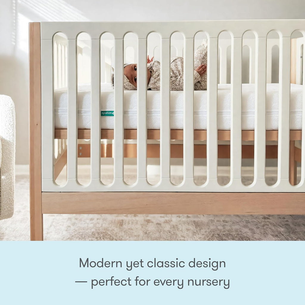 Newton Baby Galileo Standard Crib, Solid Beech Wood in Natural/Dove 2-Tone Color, 3-in-1 Convertible Crib with Toddler Bed Conversion Kit, Ultra-Safe Non-Toxic Finish