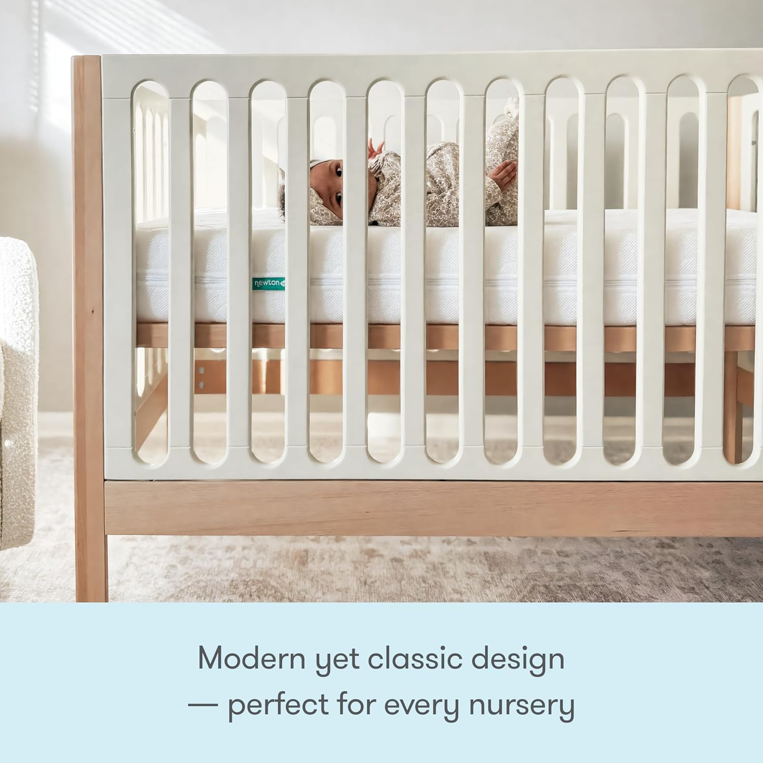 Newton Baby Galileo Standard Crib, Solid Beech Wood in Natural/Dove 2-Tone Color, 3-in-1 Convertible Crib with Toddler Bed Conversion Kit, Ultra-Safe Non-Toxic Finish