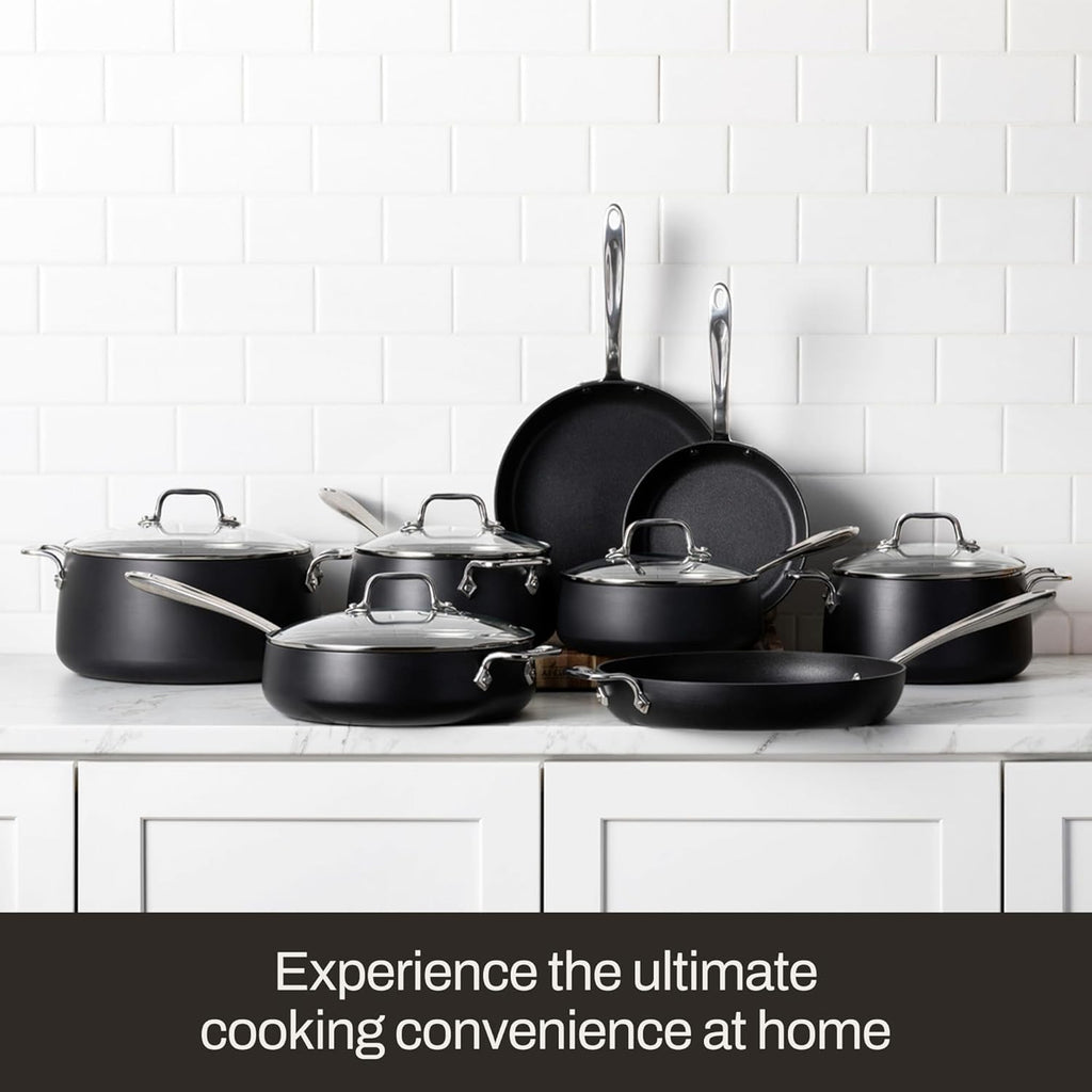 All-Clad HA1 Expert Hard Anodized Nonstick Cookware Set (13 Piece) Pots, Frying Pans, Dishwasher-Safe, Oven-Safe Up to 500°F Compatible with All Stovetops (Gas, Electric & Induction) - Black