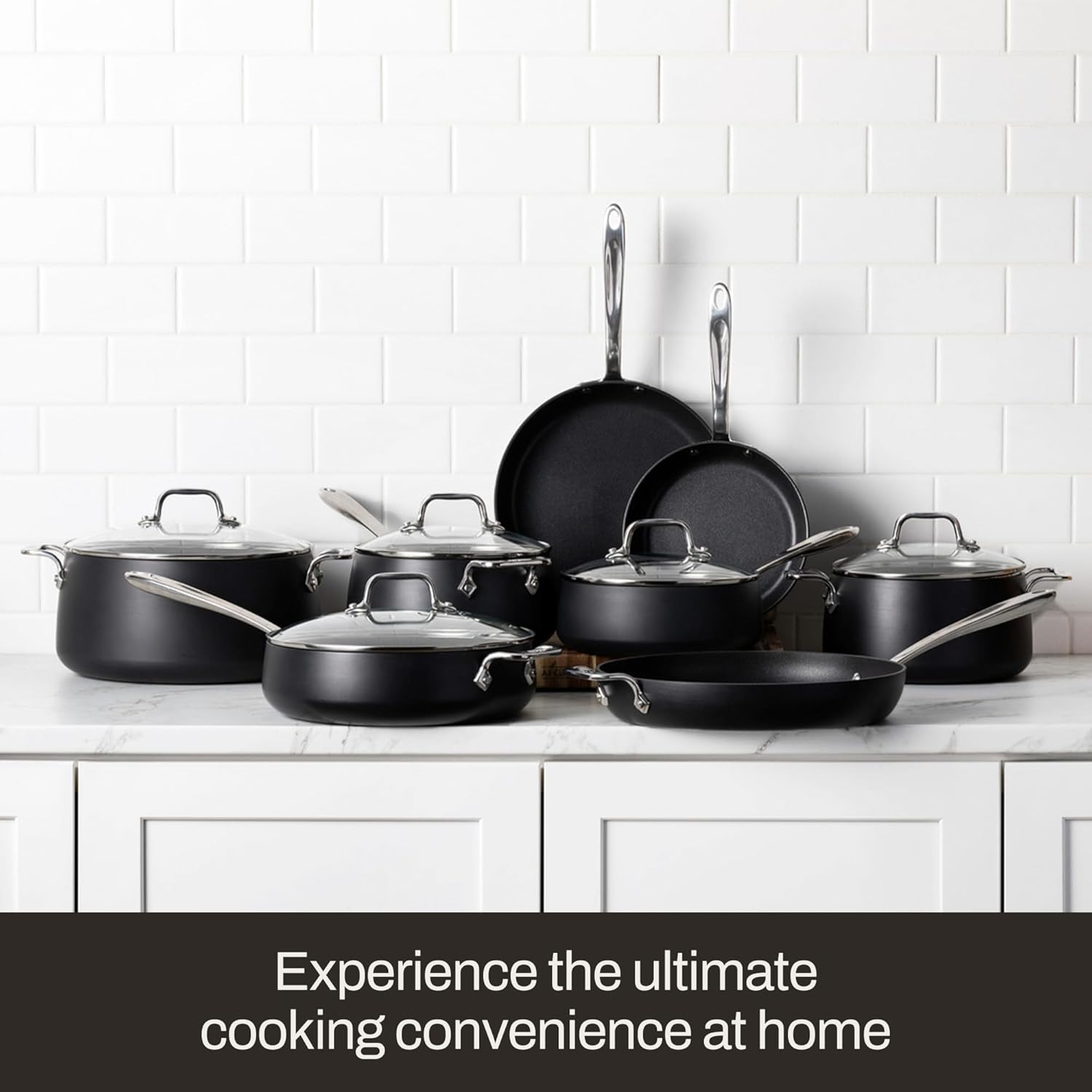 All-Clad HA1 Expert Hard Anodized Nonstick Cookware Set (13 Piece) Pots, Frying Pans, Dishwasher-Safe, Oven-Safe Up to 500°F Compatible with All Stovetops (Gas, Electric & Induction) - Black