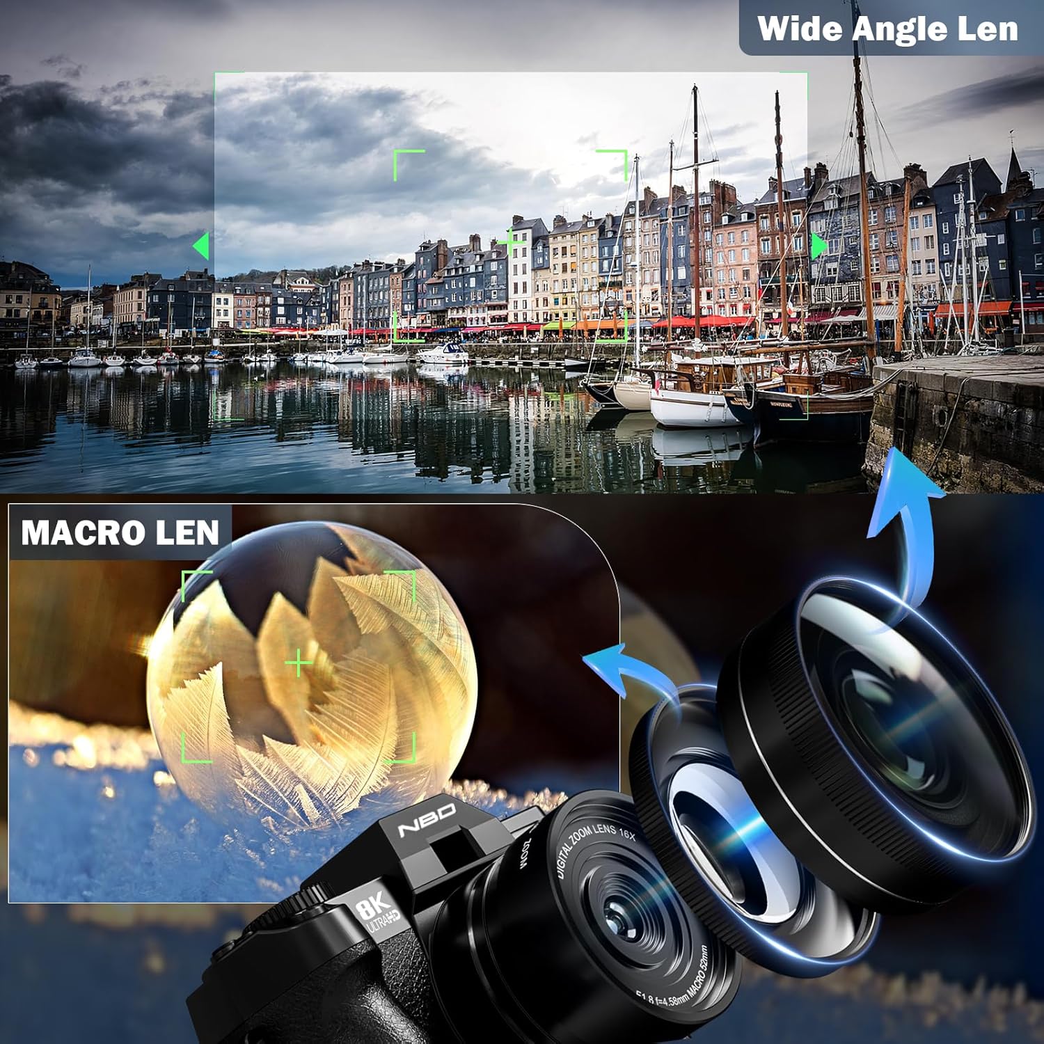 True 8K Digital Cameras for Photography 64MP - WiFi, Wide-Angle & Macro Lens, 16X Zoom Autofocus, 3" 180° Flip Screen, 64GB Card, Vlogging Camera for YouTube Travel(Black)