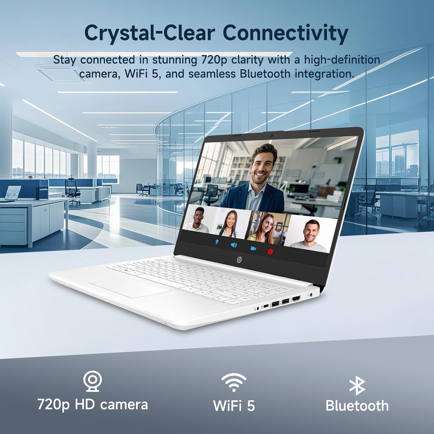 HP 14" Ultral Light Laptop for Students and Business, Intel Quad-Core, 8GB RAM, 192GB Storage(64GB eMMC+128GB Ghost Manta SD Card), 1 Year Office 365, USB C, Win 11 S