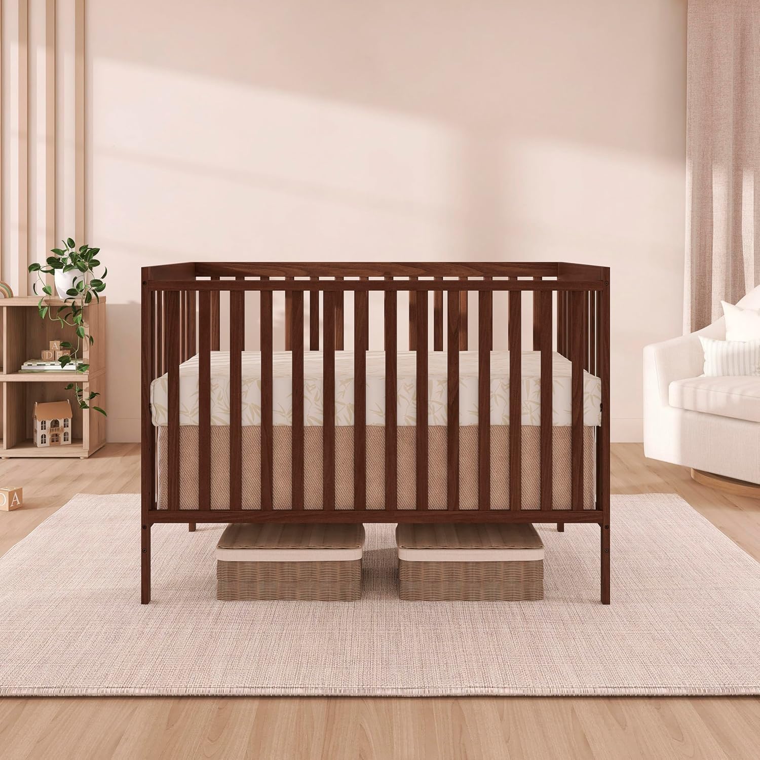 Dream On Me Synergy 5 in 1 Convertible Crib in Walnut Brown, Greenguard Gold and JPMA Certified, Converts from A Baby Crib to A Toddler Bed, A Daybed and Full-Size Bed