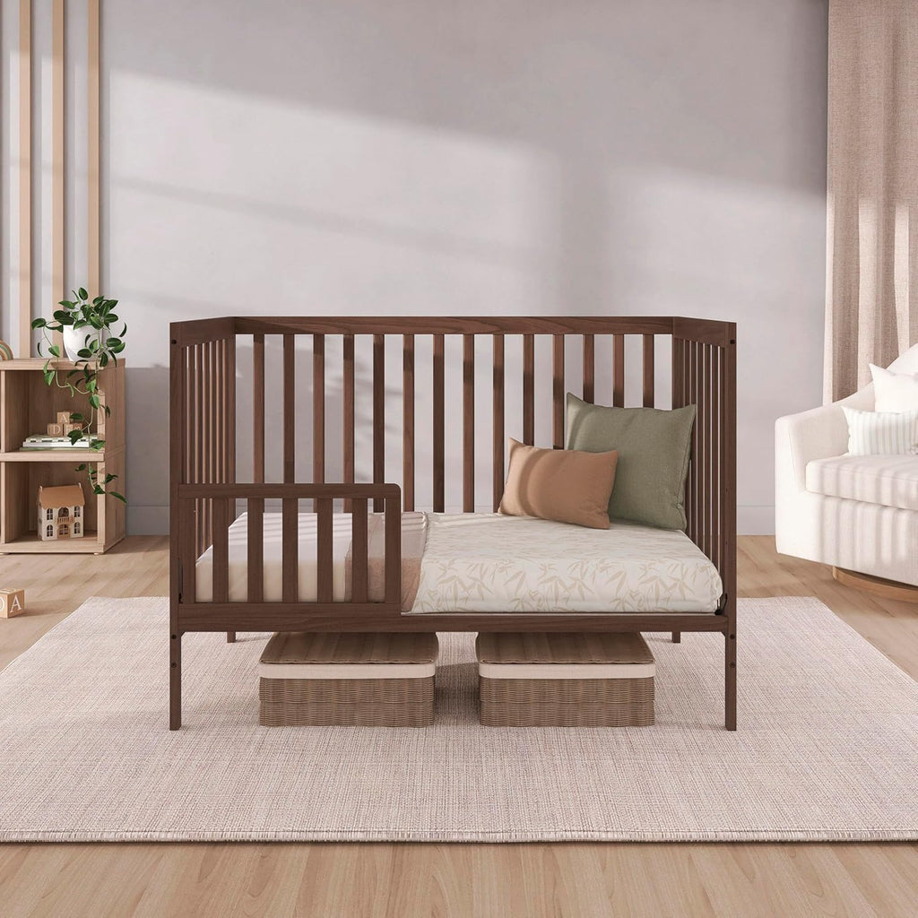 Dream On Me Synergy 5 in 1 Convertible Crib in Smokey Oak, Greenguard Gold and JPMA Certified, Converts from A Baby Crib to A Toddler Bed, A Daybed and Full-Size Bed