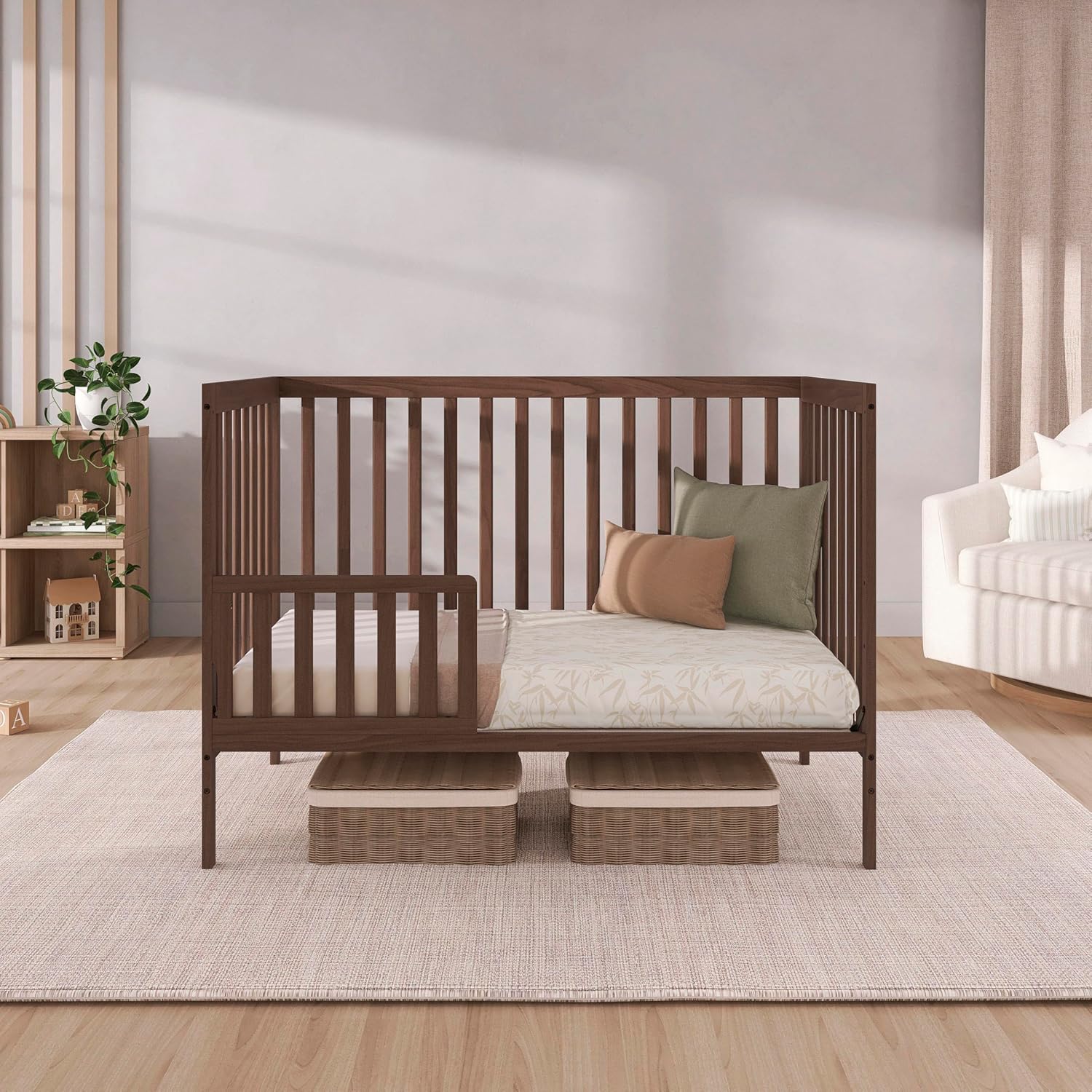 Dream On Me Synergy 5 in 1 Convertible Crib in Smokey Oak, Greenguard Gold and JPMA Certified, Converts from A Baby Crib to A Toddler Bed, A Daybed and Full-Size Bed