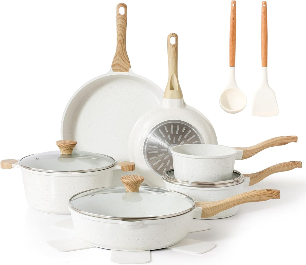 SENSARTE Nonstick Ceramic Cookware Set 16-Piece, Healthy Pots and Pans Set, Non-toxic Kitchen Cooking Set with Stay-Cool Handles, Silicone Utensils and Pot Protectors, PFAS/PTFE/PFOA Free