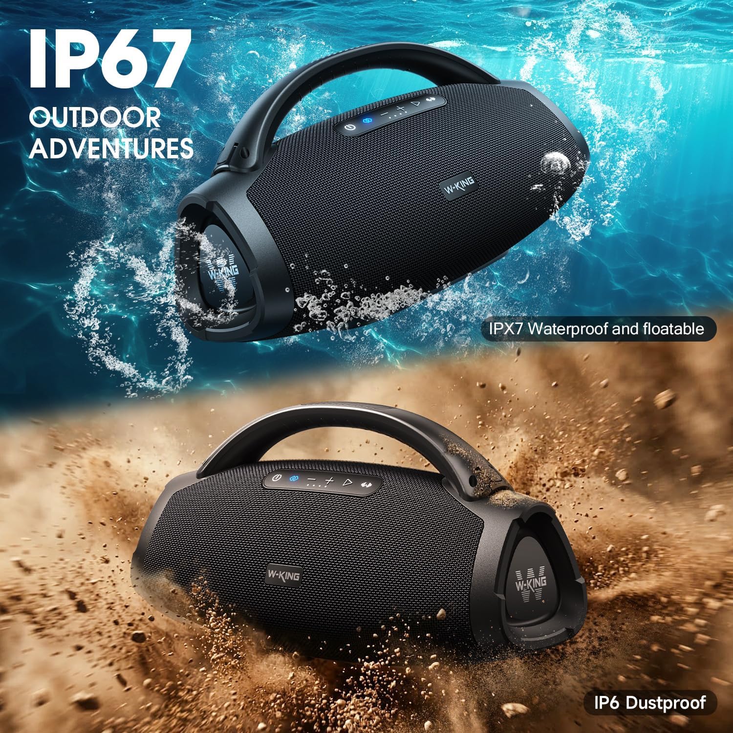 330W PEAK Loudest Boom Box, 7.5" Subwoofer/2.1Ch/IPX7 Waterproof, 200W RMS Party Large Bluetooth Speaker Wireless with 2 Woofers/DSP/BT5.4/APP/Fast Charge/OTG/AUX/Guitar-in, Massive Bass for Outdoors