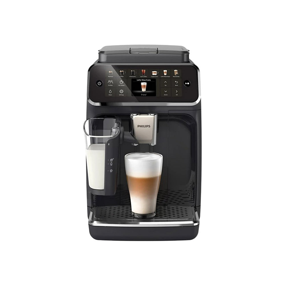 PHILIPS Kaffeevollautomat EP4441/50 4400 Series, 12 Kaffeespezialitäten (heiß oder eisgekühlt), LatteGo-Milchsystem, SilentBrew Technologie – Schwarz