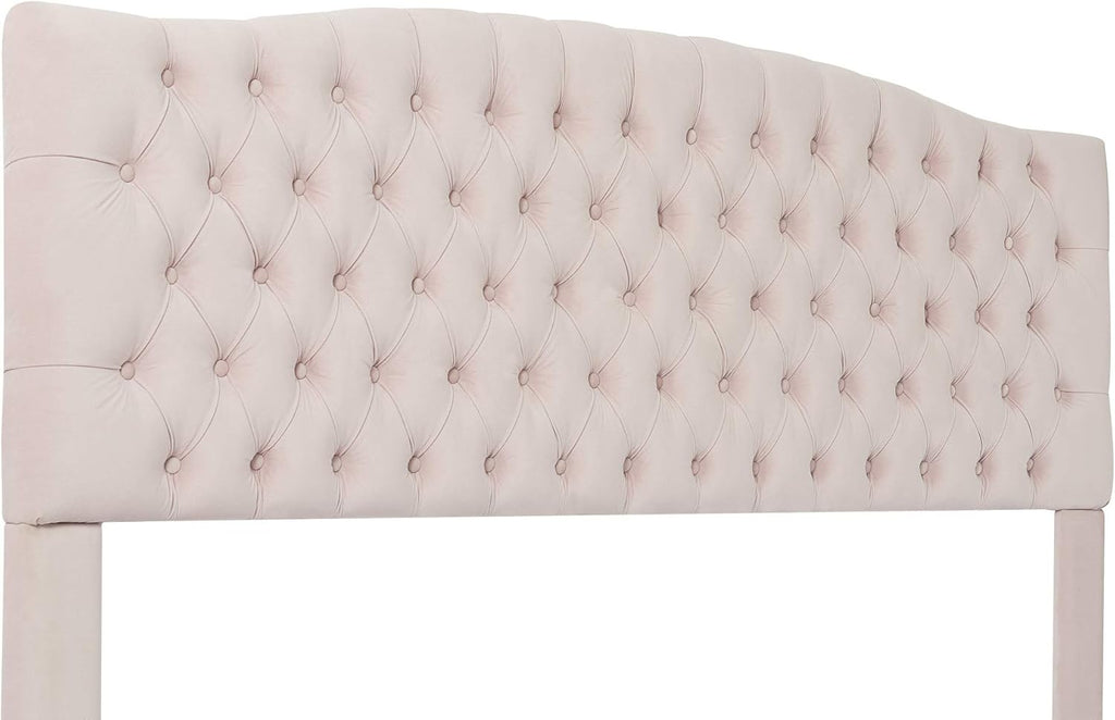 Elle Decor Celeste Tufted Upholstered Padded Headboard with Contemporary Button Tufting, Soft Linen-Textured Fabric, Queen Size, Blush Pink Velvet