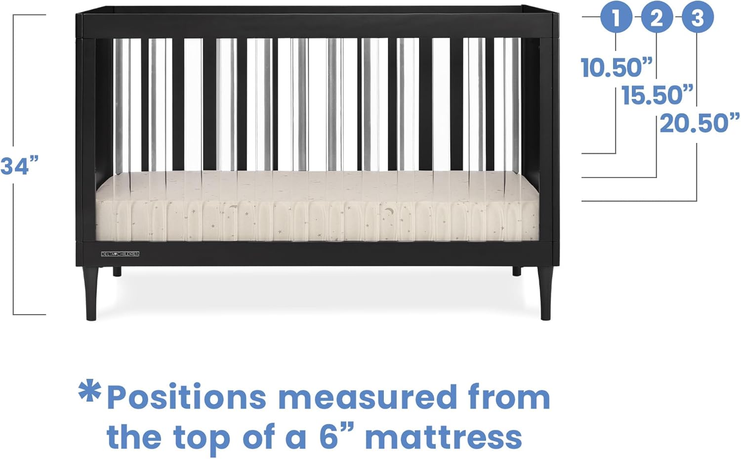 Delta Children Bowie 4-in-1 Convertible Acrylic Crib - Greenguard Gold Certified, Black Ebony