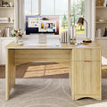 Bestier 47 inch Fluted Computer Desk with Drawer, Office Desk with File Cabinet, Modern Wood Desk with Storage Cabinet for Home Office Bedroom Study, Natual Oak