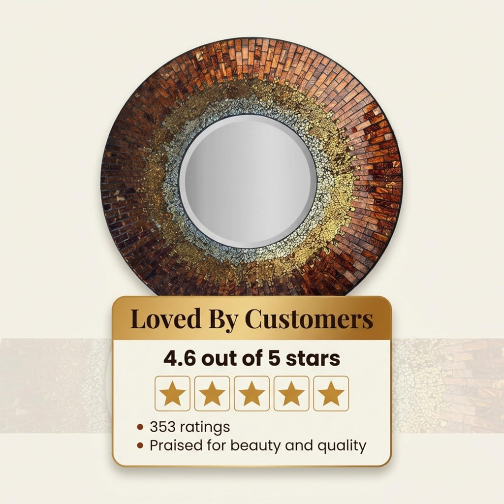 Lulu Decor, Baltic Amber Mosaic Wall Mirror, Decorative Handmade Beveled Round Mirror 23.50" (LP301)