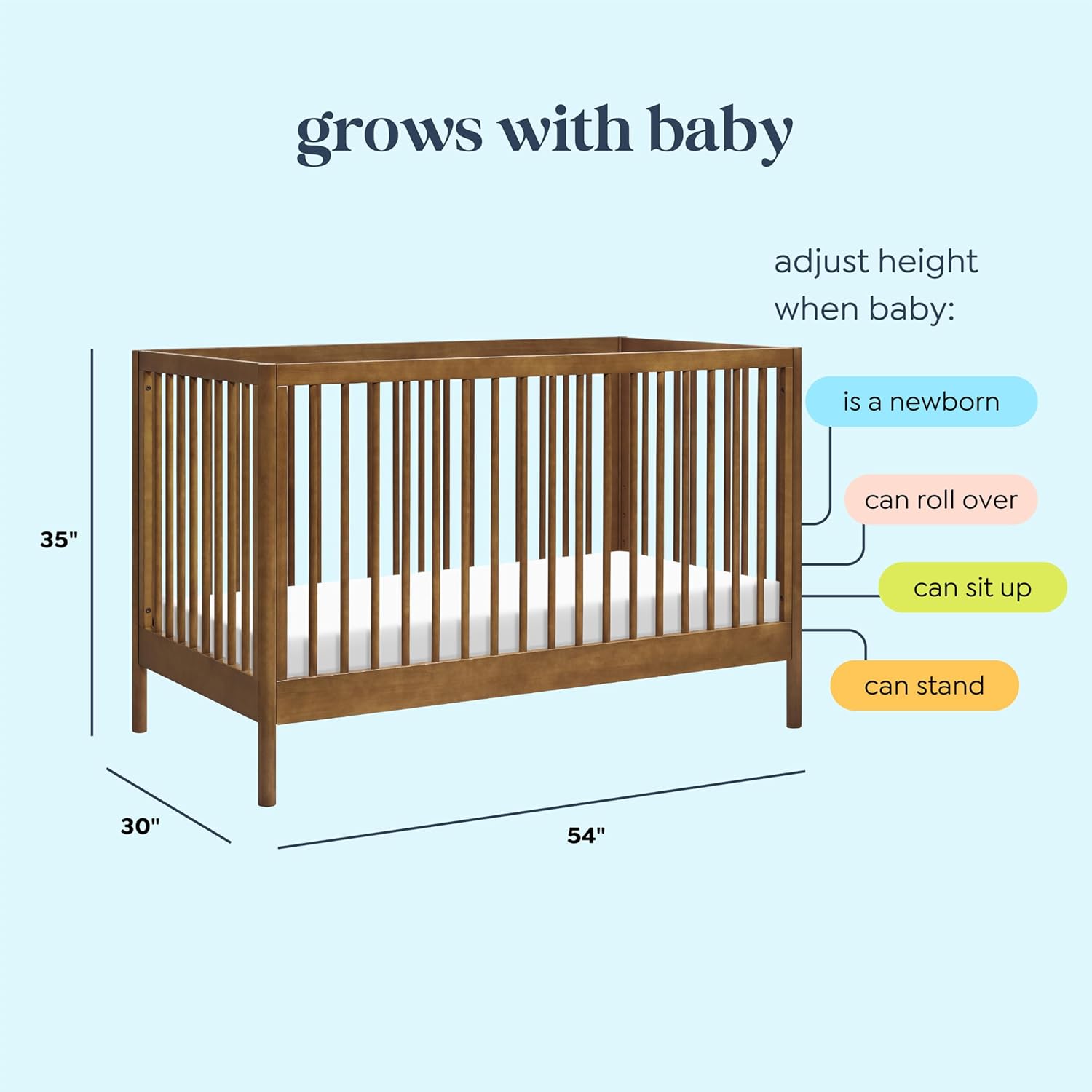 Davinci Birdie 3-in-1 Convertible Crib in Walnut, Converts from a Crib to a Toddler Bed and Day Bed, Easy to Assemble, Greenguard Gold Certified, 100% Solid Wood