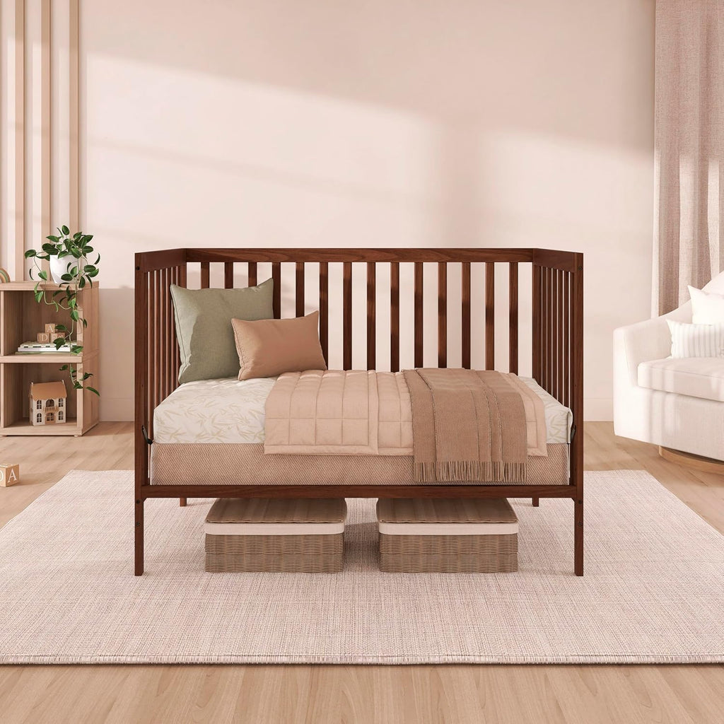 Dream On Me Synergy 5 in 1 Convertible Crib in Walnut Brown, Greenguard Gold and JPMA Certified, Converts from A Baby Crib to A Toddler Bed, A Daybed and Full-Size Bed