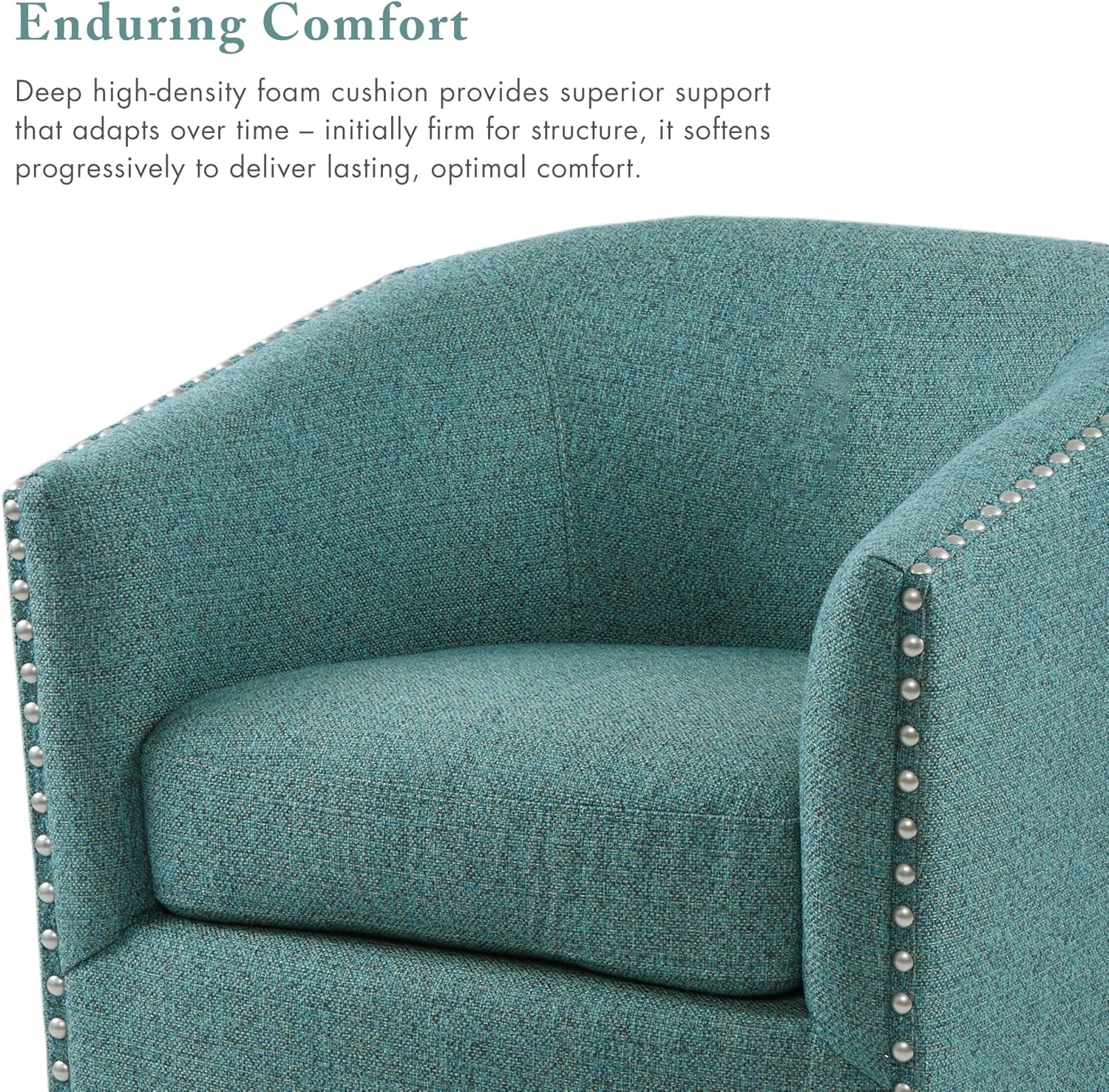 Madison Park Swivel Barrel Accent Chair, Upholstered Curved Back with 7-Inch Thick Woven Cushion, 360° Swivel, Nailhead Trim, Comfy Chair for Living Room, Bedroom, Office, 28" Wide, Teal, Tyler