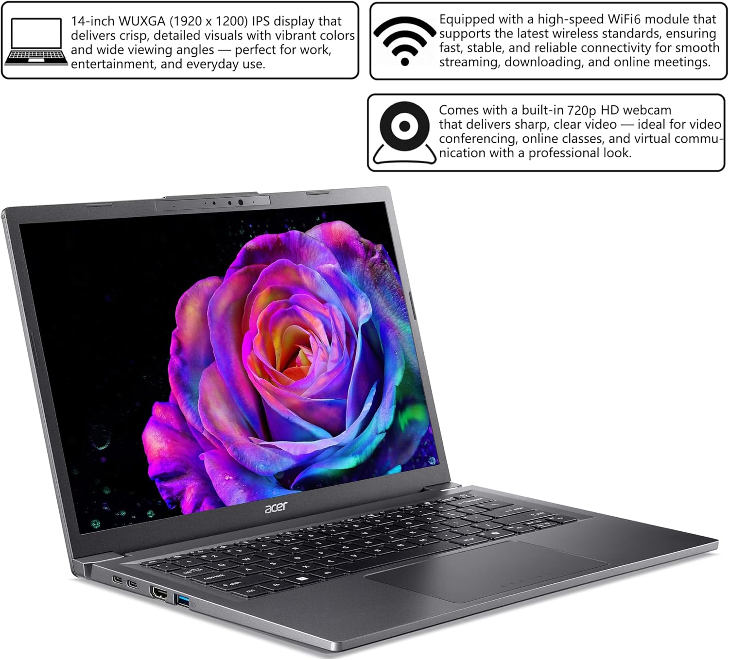 acer 2026 Aspire AI Laptop for Business & Creators| Intel Core Ultra 7 258V, 32GB, 1TB, 14" FHD Touchscreen, Backlit KB, USB-C HUB, Lifetime Office 365, Long Battery Life, Windows 11 H, Gray(Renewed)