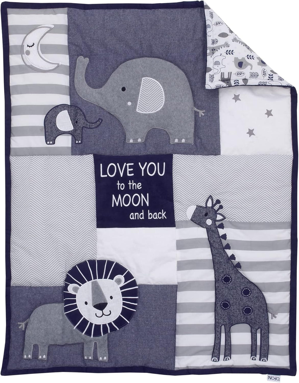 NoJo Love You to The Moon - Navy, Grey and Blue 4 Piece Nursery Crib Bedding Set with Comforter, Fitted Crib Sheet, Dust Ruffle, Diaper Stacker