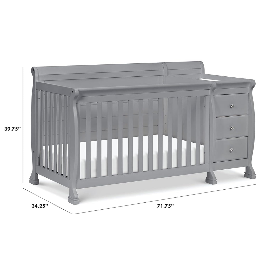 Davinci Kalani 4-in-1 Convertible Baby Crib & Changing Table Combo - GREENGUARD Gold Certified - Toddler Bed, Daybed, Full-Size Bed Conversion - 4 Adjustable Mattress Heights - Gray