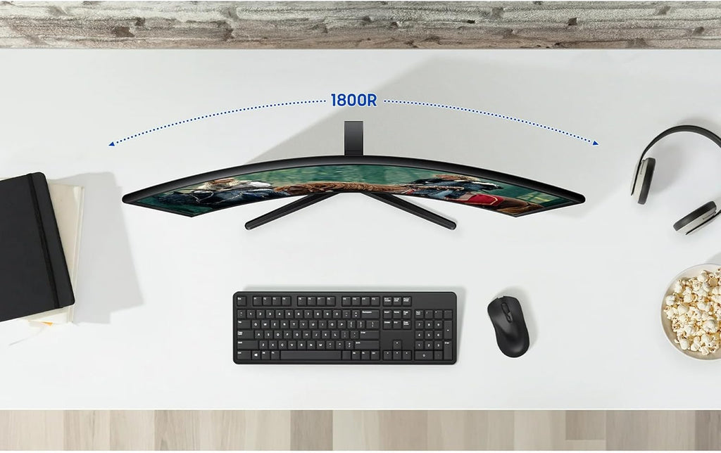 Samsung 27" Essential S3 Series 4K LED Curved Monitor, 1800R, Game Mode, 100Hz Refresh Rate, Dual Ports, Eye Comfort, Black, with HDMI Cable