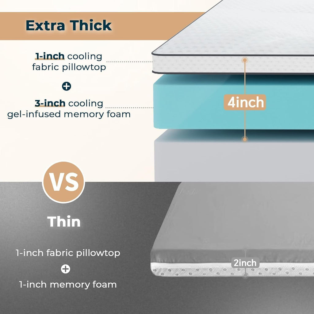 GEMBED Firm Memory Foam Mattress Topper Twin XL Size - Dual Layer 2.5 Inch Cooling Gel Memory Pad and 1 Inch Pillow Top Mattress for Back Pain - 39" x 80" x 3.5"