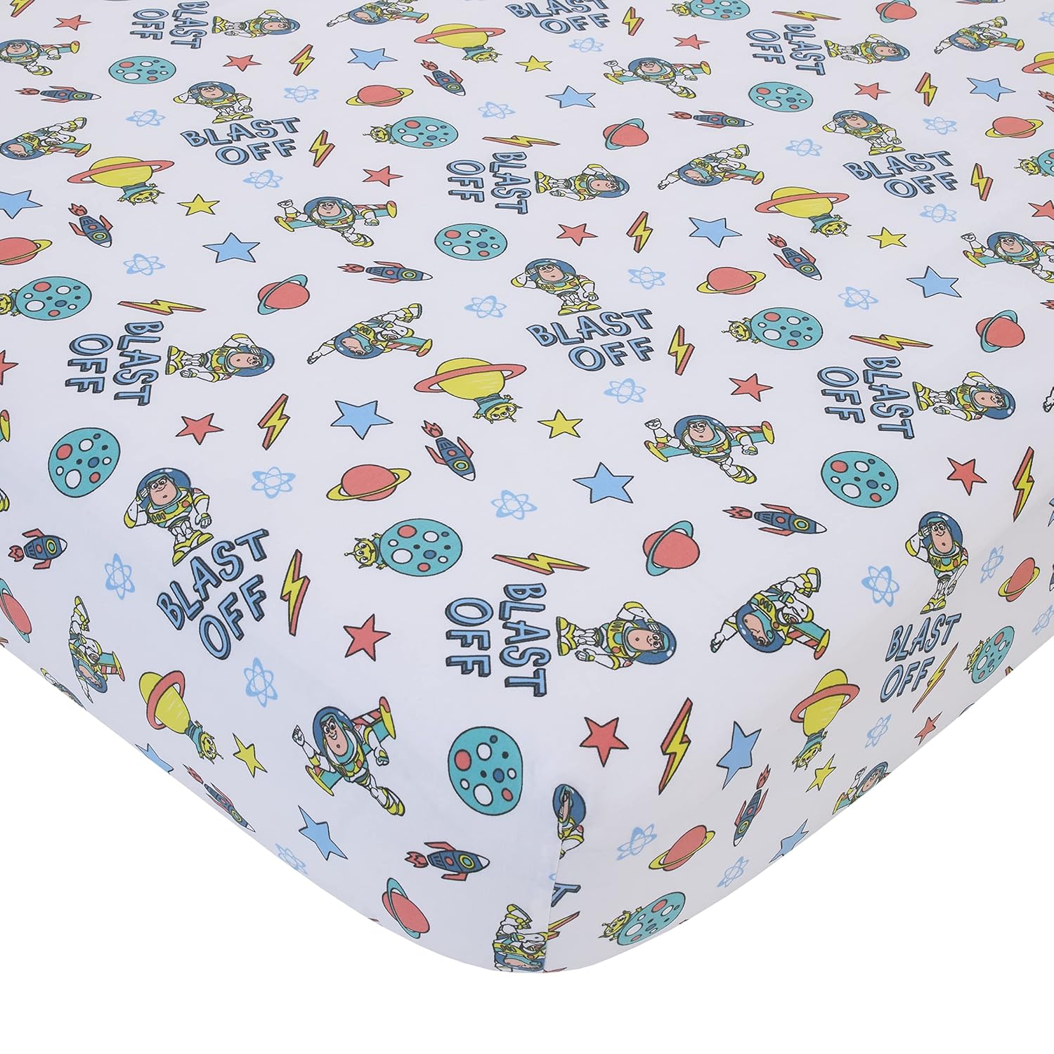NoJo Disney Toy Story Buzz Lightyear Blue, Orange, and Yellow Countdown to Blast-Off 3 Piece Nursery Crib Bedding Set - Comforter, 100% Cotton Fitted Crib Sheet and Crib Skirt