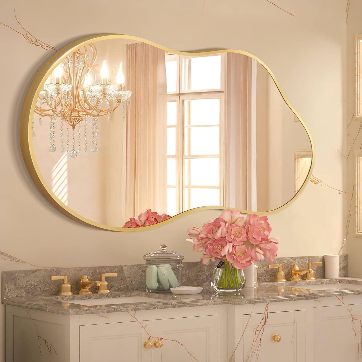 Dorlicecass Irregular Wall Mirror - Wall Mirrors Decorative 24"x36" Gold Asymmetrical Mirror Tempered Glass Aviation Aluminum Alloy Frame for Bathroom, Bedroom, Living Room, Cloakroom, Entryway
