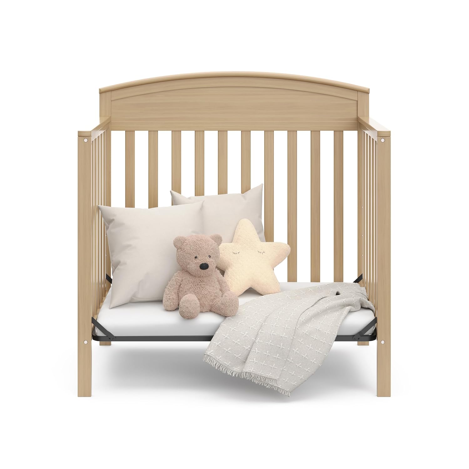 Graco Benton 4-in-1 Convertible Mini Crib with Bonus Crib Mattress – GREENGUARD Gold Certified, 2.75-Inch Mattress Included, Baby Crib Converts to Twin Bed, Ideal for Small Spaces (Driftwood)