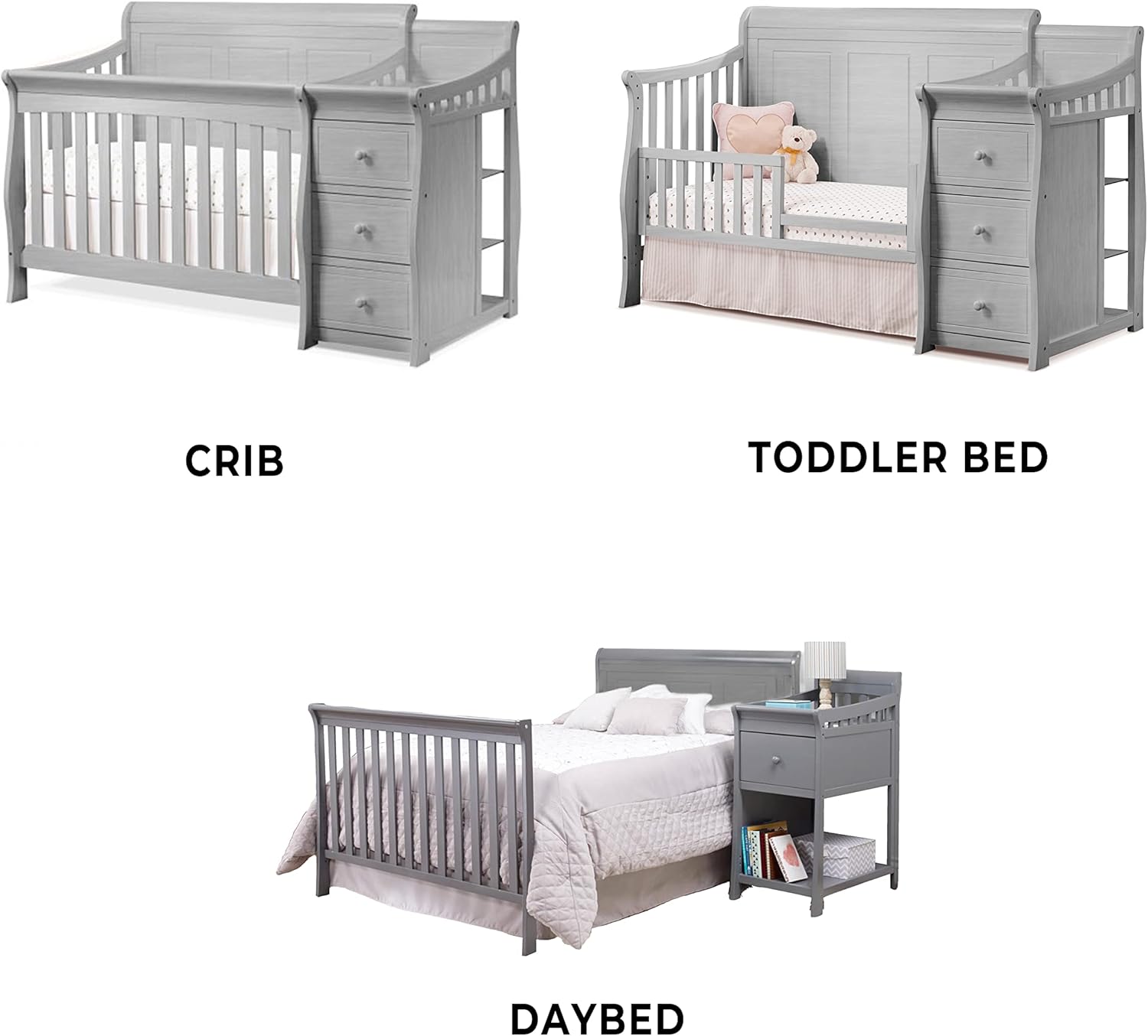 Sorelle Furniture Princeton Elite Crib and Changer with Solid Panel Back Classic -in- Convertible Diaper Changing Table Non-Toxic Finish Wooden Baby Bed Toddler Full-Size Nursery - Weathered Grey