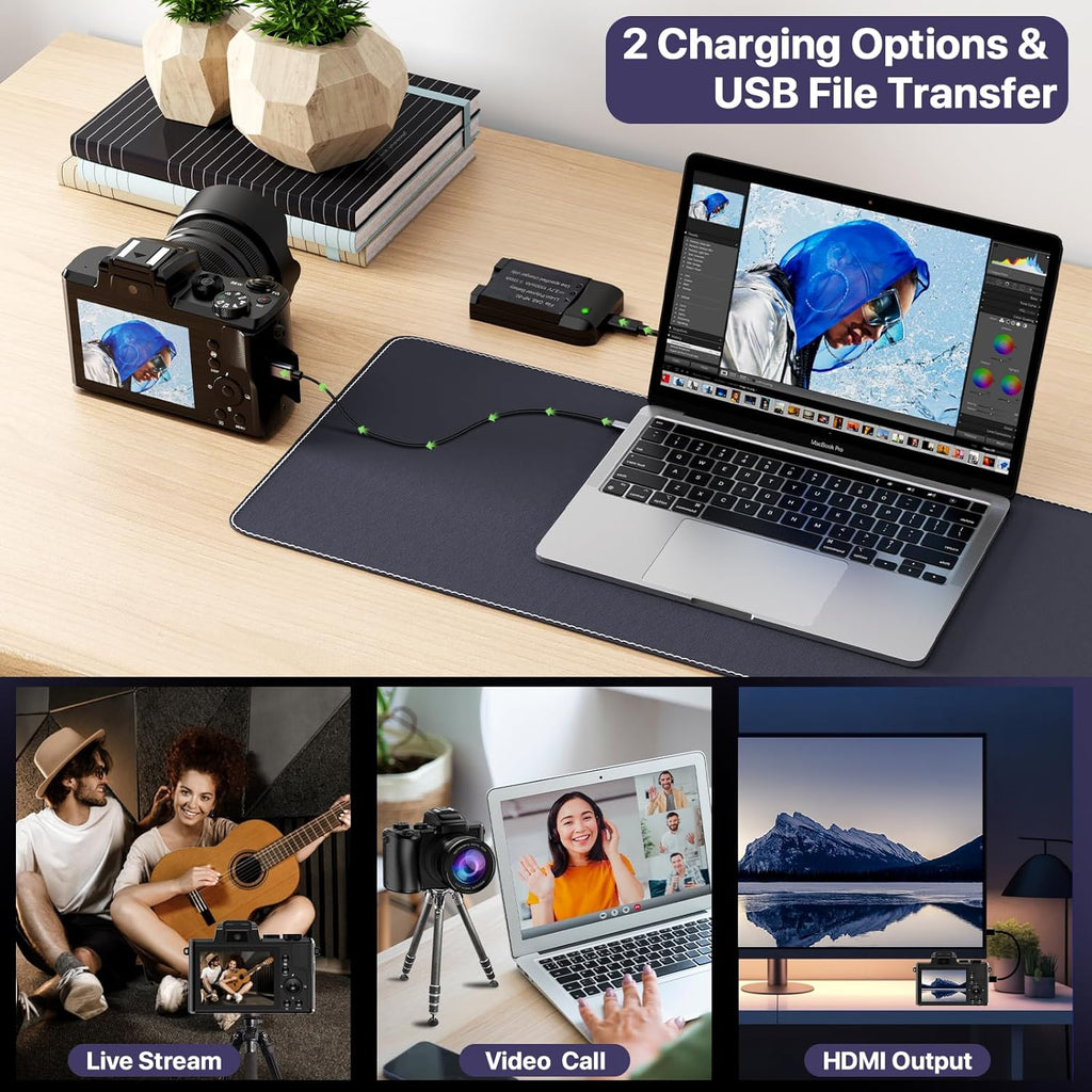 8K Digital Cameras for Photography with WiFi,Autofocus 88MP Vlogging Camera for YouTube with Dual-Lens,16X Digital Zoom Point and Shoot Camera,3.2''Touch Screen, Anti-Shake,2 Batteries &Charging Stand
