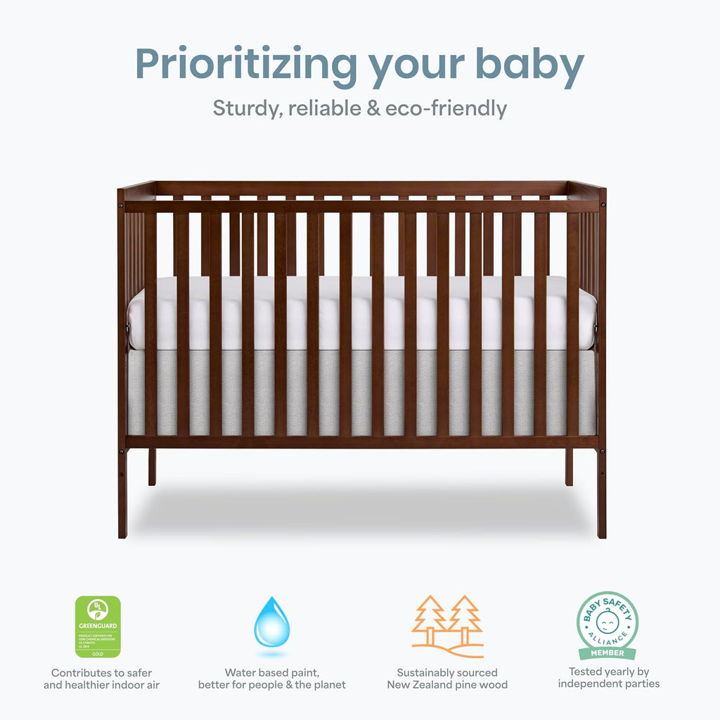 Dream On Me Synergy 5 in 1 Convertible Crib in Walnut Brown, Greenguard Gold and JPMA Certified, Converts from A Baby Crib to A Toddler Bed, A Daybed and Full-Size Bed