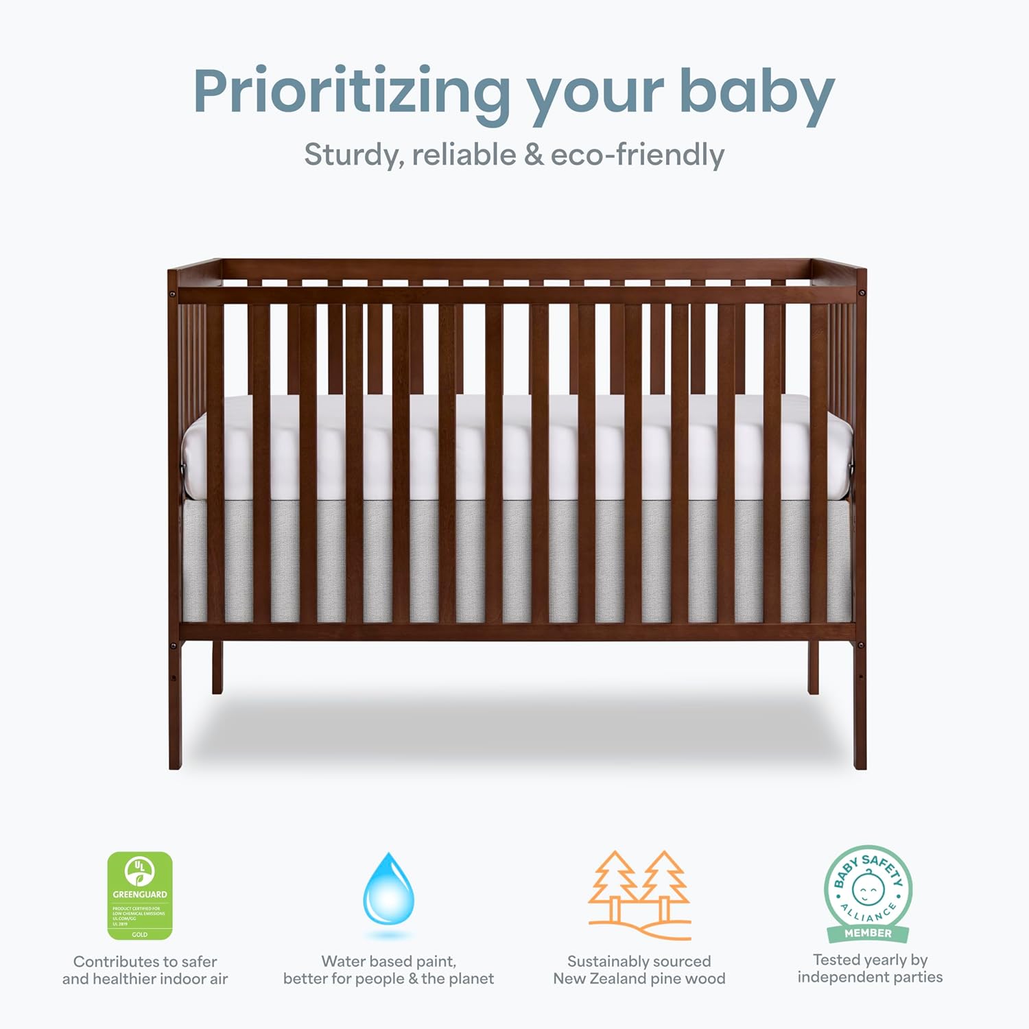 Dream On Me Synergy 5 in 1 Convertible Crib in Walnut Brown, Greenguard Gold and JPMA Certified, Converts from A Baby Crib to A Toddler Bed, A Daybed and Full-Size Bed