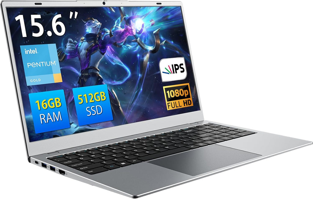 Laptop Computer, 15.6" FHD IPS | Pentium 6500Y | 16GB RAM | 512GB SSD | WiFi 5, BT5.0 | Privacy Shutter - for Office, Media, Home Use, Silver