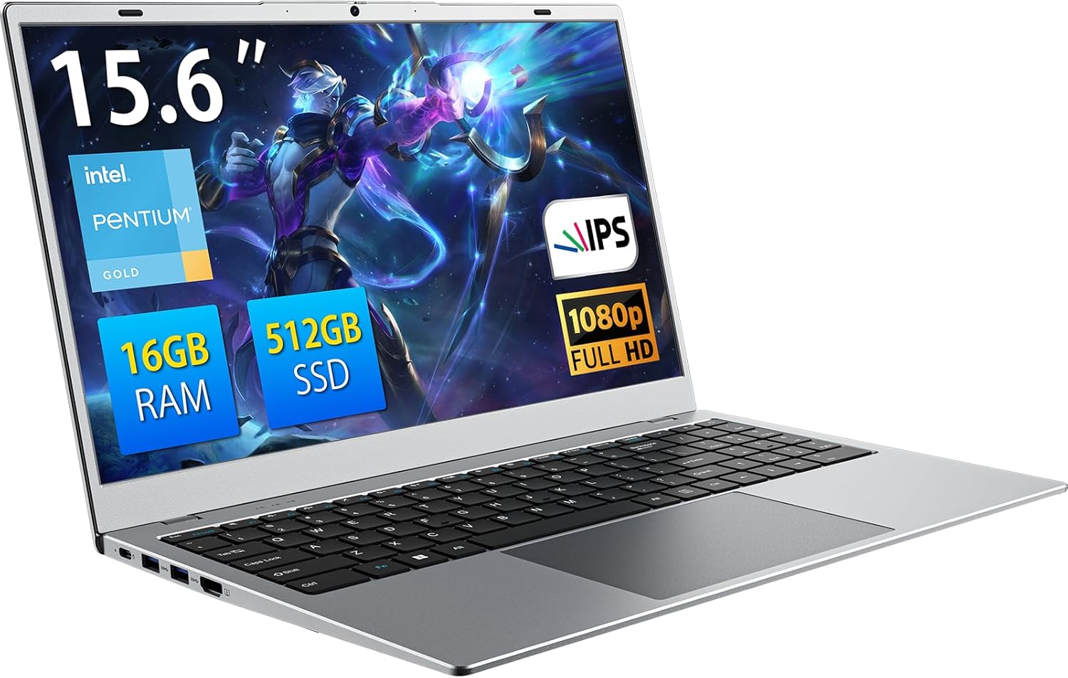 Laptop Computer, 15.6" FHD IPS | Pentium 6500Y | 16GB RAM | 512GB SSD | WiFi 5, BT5.0 | Privacy Shutter - for Office, Media, Home Use, Silver