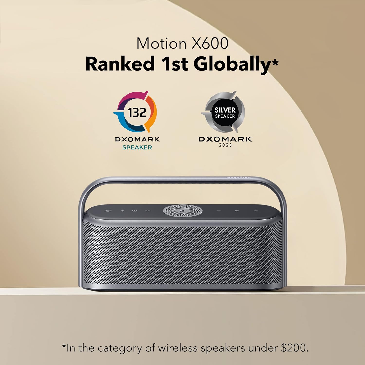 Soundcore Motion X600 Portable Bluetooth Speaker with Wireless Hi-Res Spatial Audio,50W Sound, IPX7 Waterproof, 12H Long Playtime, Pro EQ, Built-in Handle, AUX-in (Renewed)
