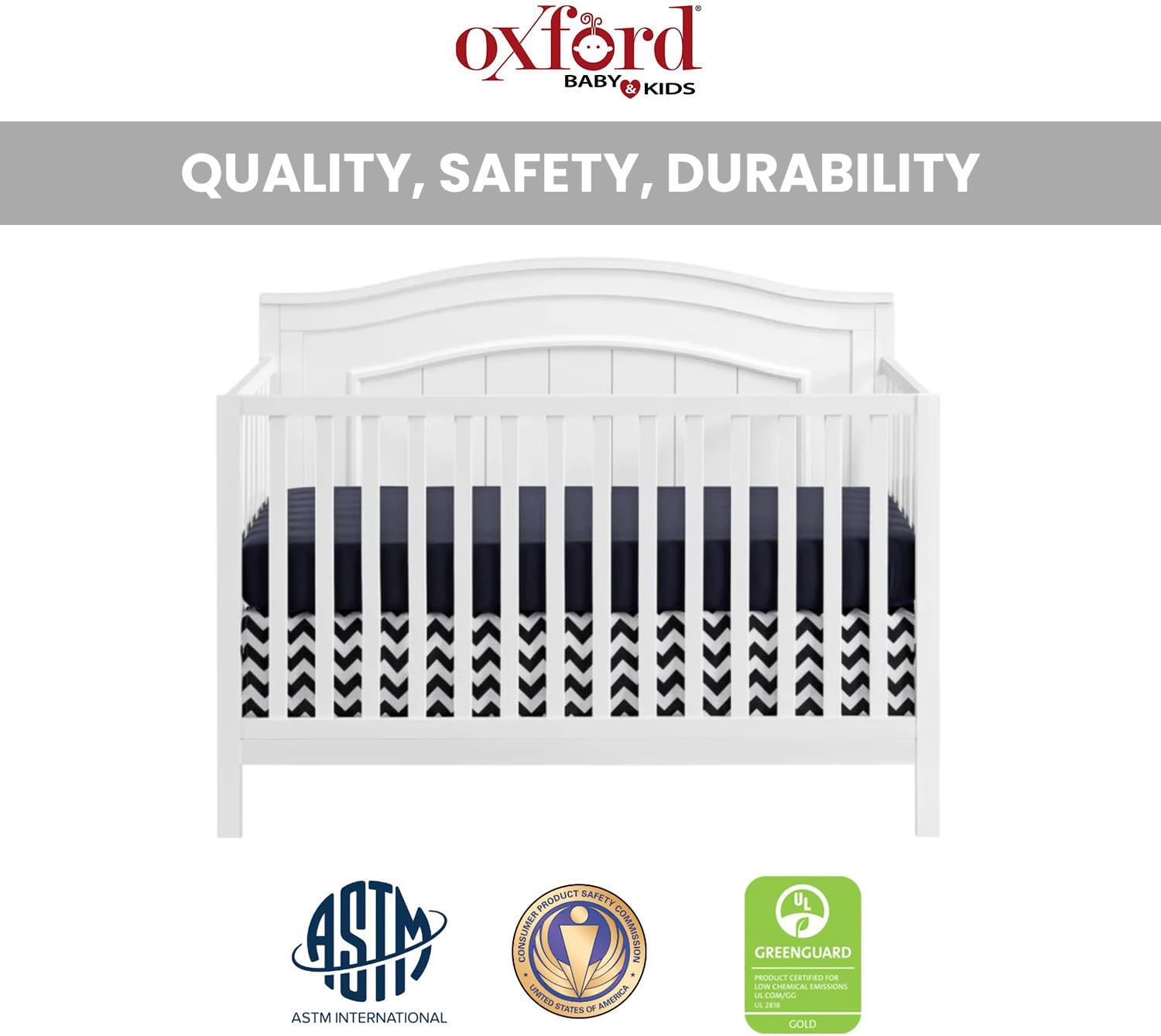 Oxford Baby North Bay 4-in-1 Convertible Crib, Snow White, GreenGuard Gold Certified