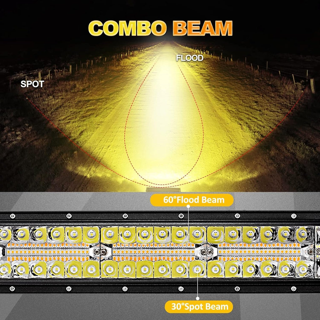 Auxbeam 50 Inch LED Light Bar, 288W Curved Amber White Strobe Lights, 6 Modes Spot Flood Combo Beam Fog Memory Reset Function Driving Light with Wiring Harness Kit for Car Jeep Off Road SUV UTV ATV