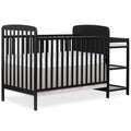 Dream On Me Anna 3-in-1 Convertible Full-Size Baby Crib & Changer with Storage in Black, GreenGuard Gold & BSA, Pinewood, Converts to Day & Toddler Bed, 3 Mattress Heights, 1″ Changing Pad