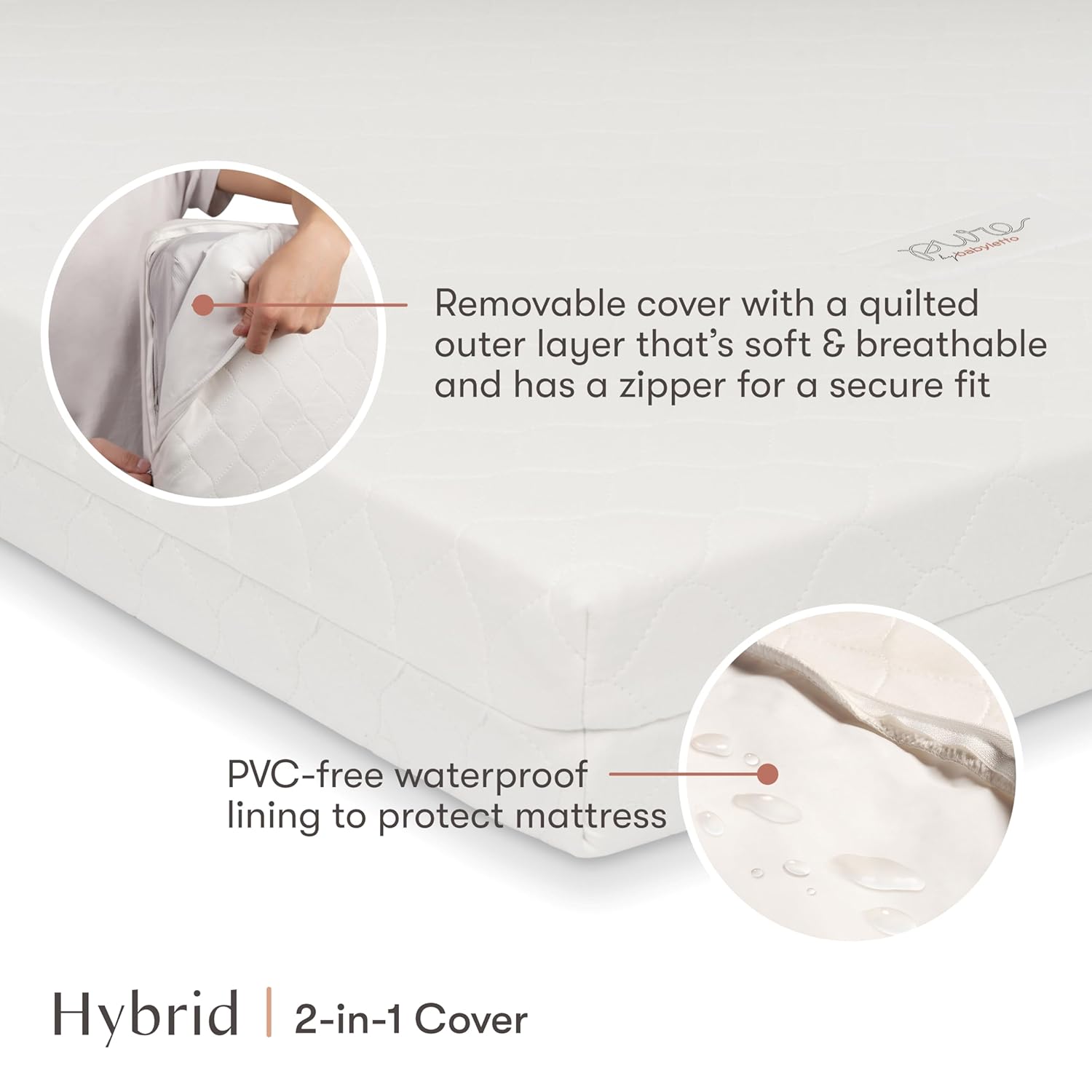 Babyletto Pure Core 4" Midi Crib Mattress, Hybrid Waterproof Cover, Lightweight, Greenguard Gold Certified